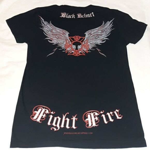 Ladies Black Helmet Firefighter T-Shirt Large - Picture 3 of 3